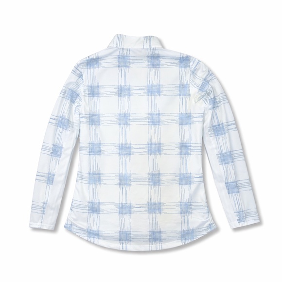 SanSoleil UPF 50 Sun Protection 1/4 Zip Pullover XS Blue Plaid - Picture 2 of 4